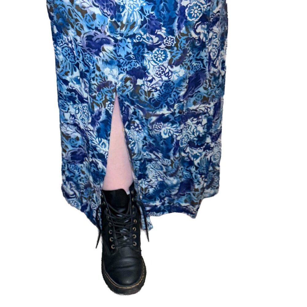Maggie Lawrence Floral Midi Skirt Cottagecore Blue Olive Botanical L/XL - Picture 7 of 8